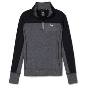 Victoria’s Secret PINK Quarter 1/4 Zip Pullover Sweatshirt Gray Black Small Logo
